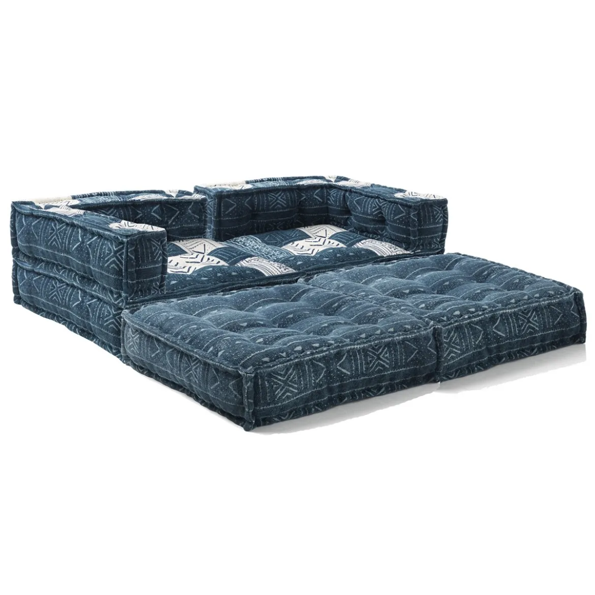 Yara high divano 2 posti composizione 05 rivestimento cotone 100% blu e bianco 160x80xh60 cm
