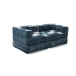 Yara high divano 2 posti composizione 05 rivestimento cotone 100% blu e bianco 160x80xh60 cm