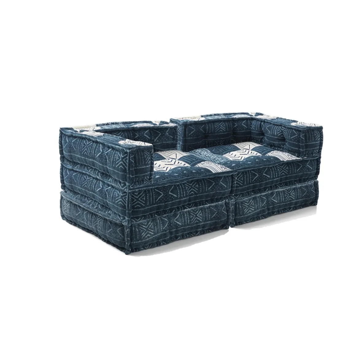 Yara high divano 2 posti composizione 05 rivestimento cotone 100% blu e bianco 160x80xh60 cm