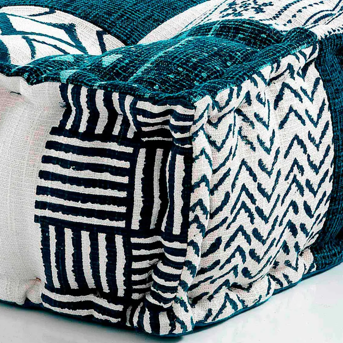 Yara high divano 2 posti composizione 10 rivestimento cotone 100% patchwork blu 160x80xh60 cm