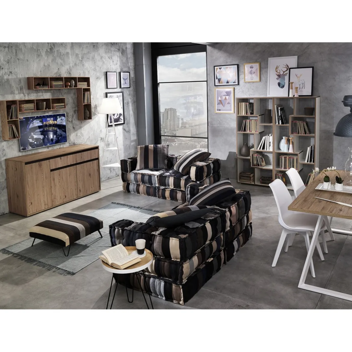 Yara high divano 2 posti tessuto effetto lana alto non sfoderabile interno in fibre cm 160x80x60