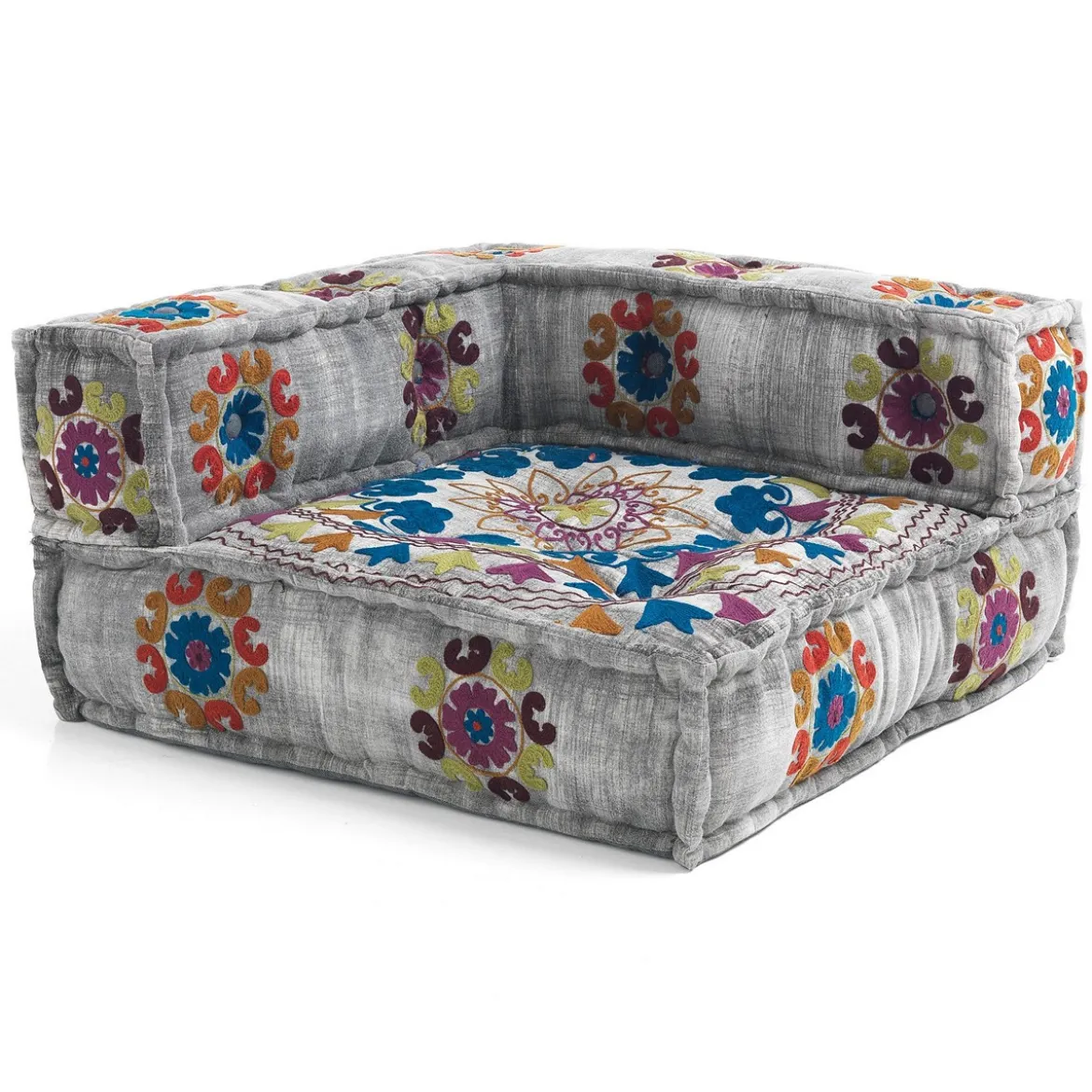 Yara light grey elemento angolare in cotone light grey con decorazioni cucite a mano 80x80x40 cm