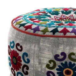 Yara light grey pouf rotondo rivestimento cotone 100% grigio d50xh30 cm