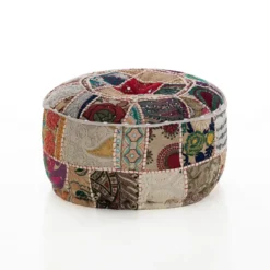 Yara patch small pouf rotondo cotone 100% decorazione tecnica patchwork made in india d40 h20 cm
