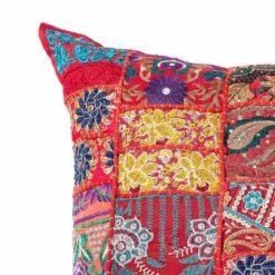 Yara red patch cuscino cotone 100% patchwork rosso 52x52 cm