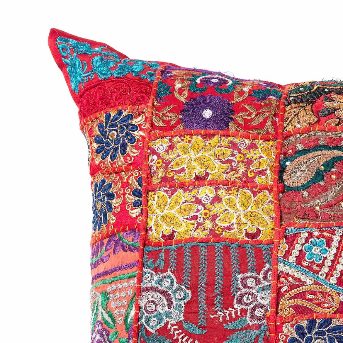 Yara red patch cuscino cotone 100% patchwork rosso 52x52 cm