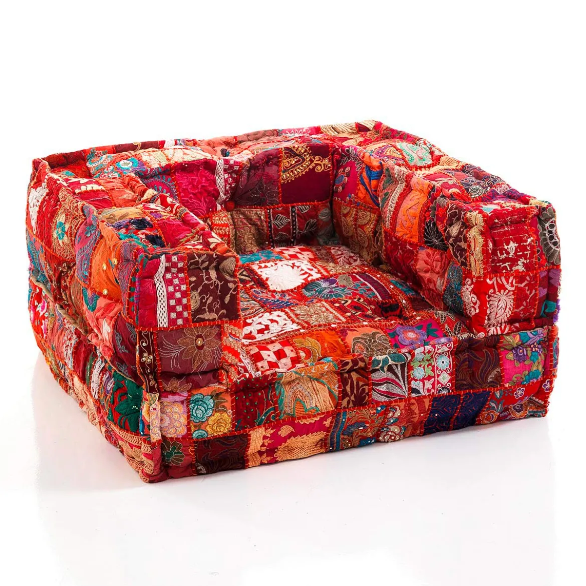 Yara red patch poltrona rivestimento cotone 100% patchwork rosso 80x80xh40 cm