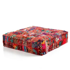 Yara red patch pouf quadrato rivestimento cotone 100% l.80 x p.80 x h.20 cm