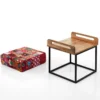Yara red patch pouf/tavolino acciaio e legno mango cuscino patchwork rosso gommapiuma cm 40x46x44