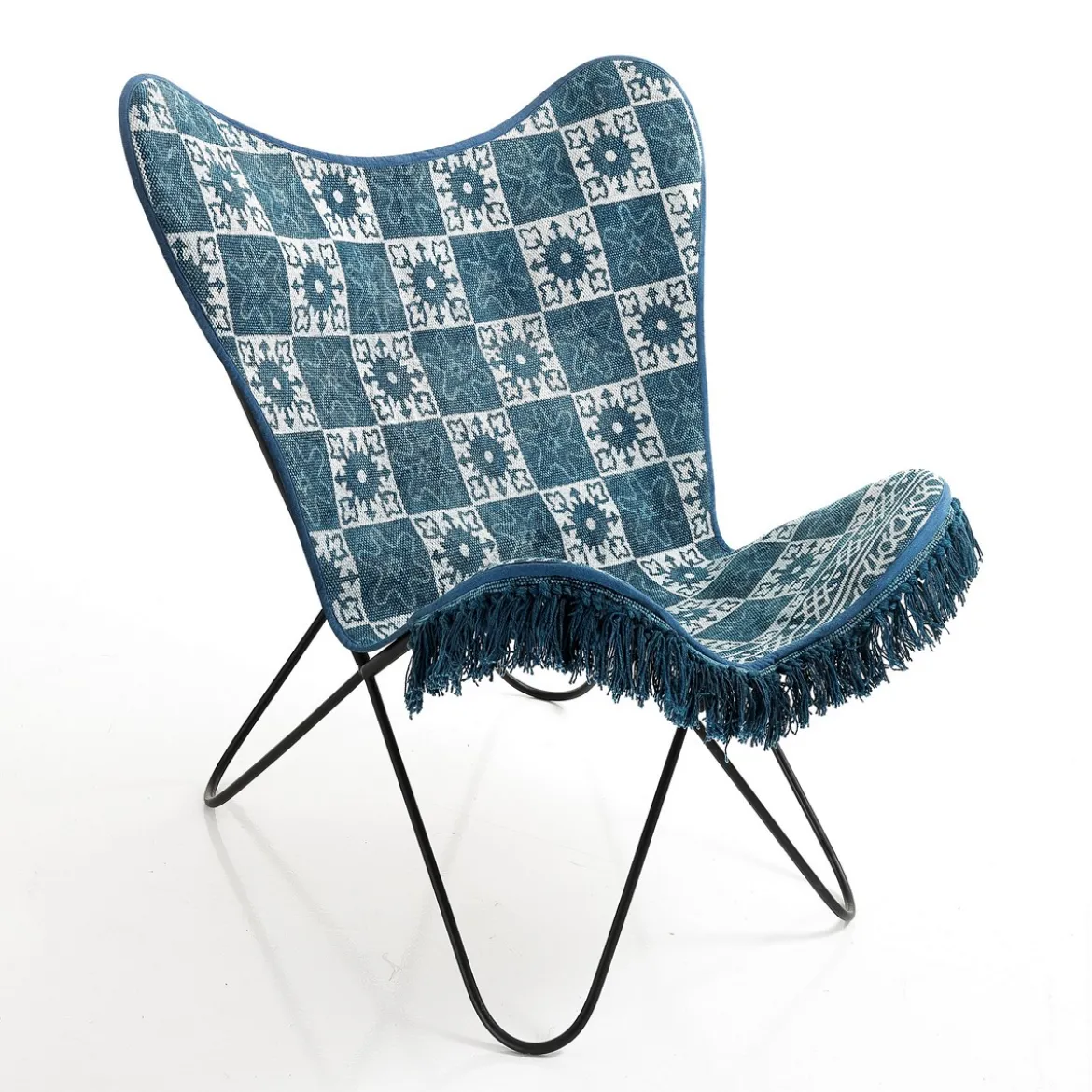 Yara sea poltrona butterfly rivestimento cotone gambe ferro nero dimensioni l80 p70 h83 cm