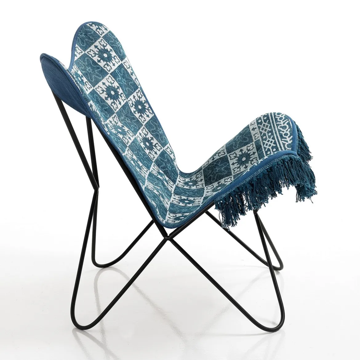 Yara sea poltrona butterfly rivestimento cotone gambe ferro nero dimensioni l80 p70 h83 cm