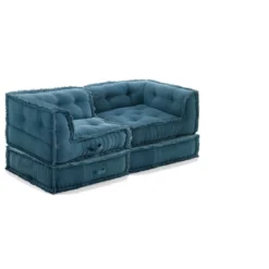 Yara waffle blue divano 2 posti rivestimento cotone nido d'ape blu dimensioni l160 p80 h60 cm