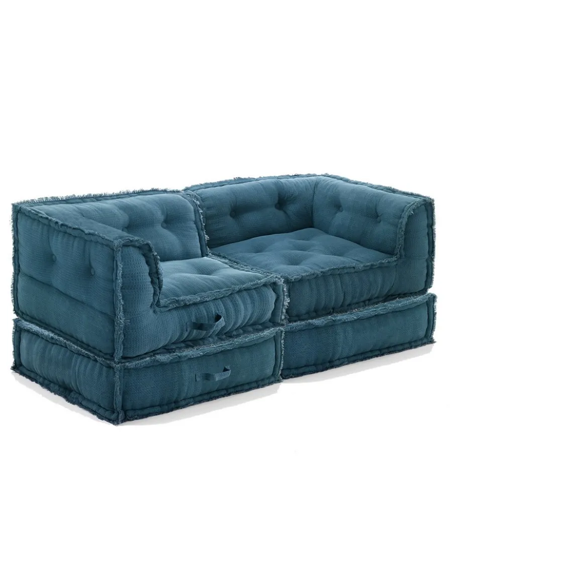 Yara waffle blue divano 2 posti rivestimento cotone nido d'ape blu dimensioni l160 p80 h60 cm