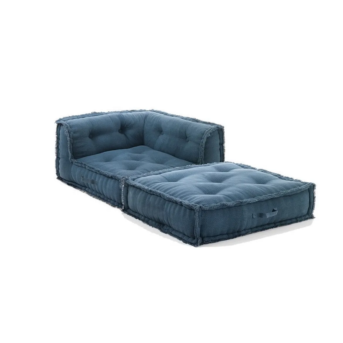 Yara waffle blue poltrona chaise longue rivestimento cotone nido d'ape blu dimensioni l80 p80 h60 cm