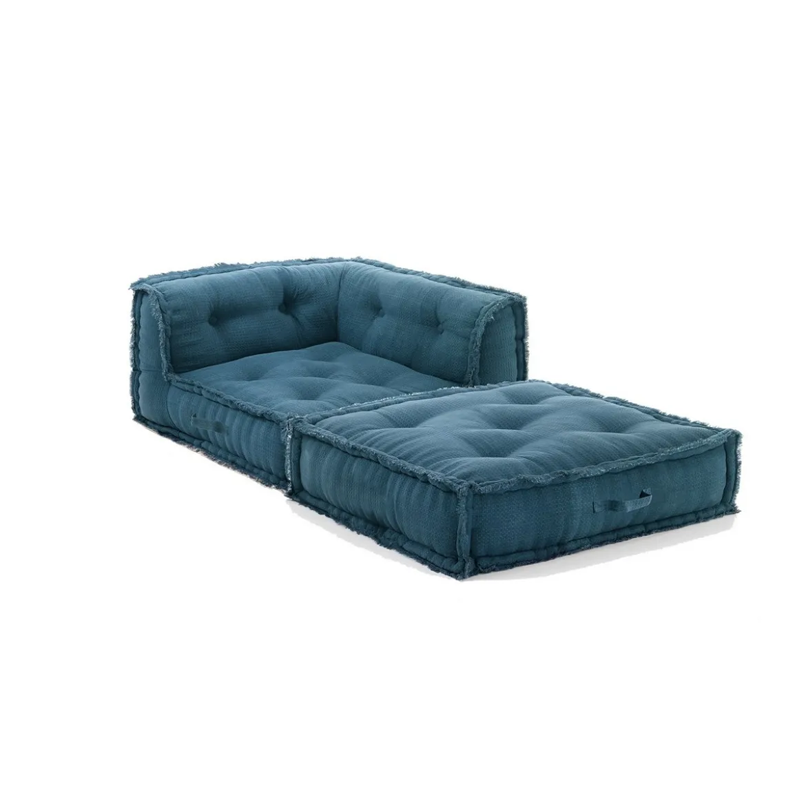 Yara waffle blue poltrona chaise longue rivestimento cotone nido d'ape blu dimensioni l80 p80 h60 cm