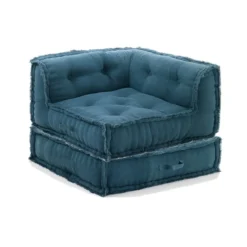Yara waffle blue poltrona chaise longue rivestimento cotone nido d'ape blu dimensioni l80 p80 h60 cm