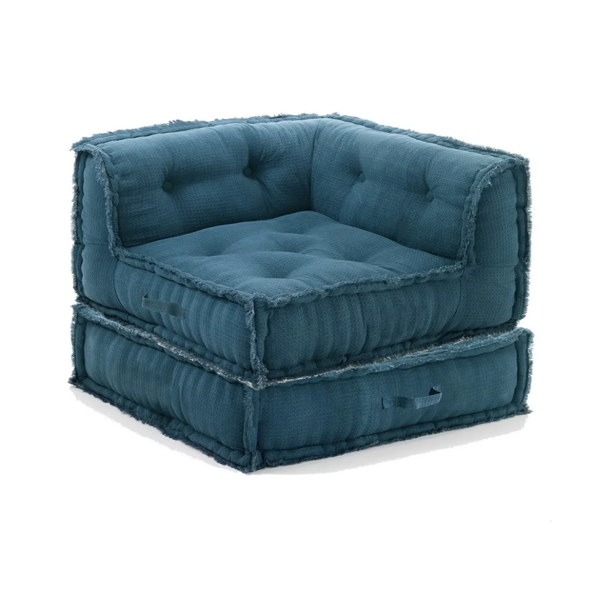 Yara waffle blue poltrona chaise longue rivestimento cotone nido d'ape blu dimensioni l80 p80 h60 cm