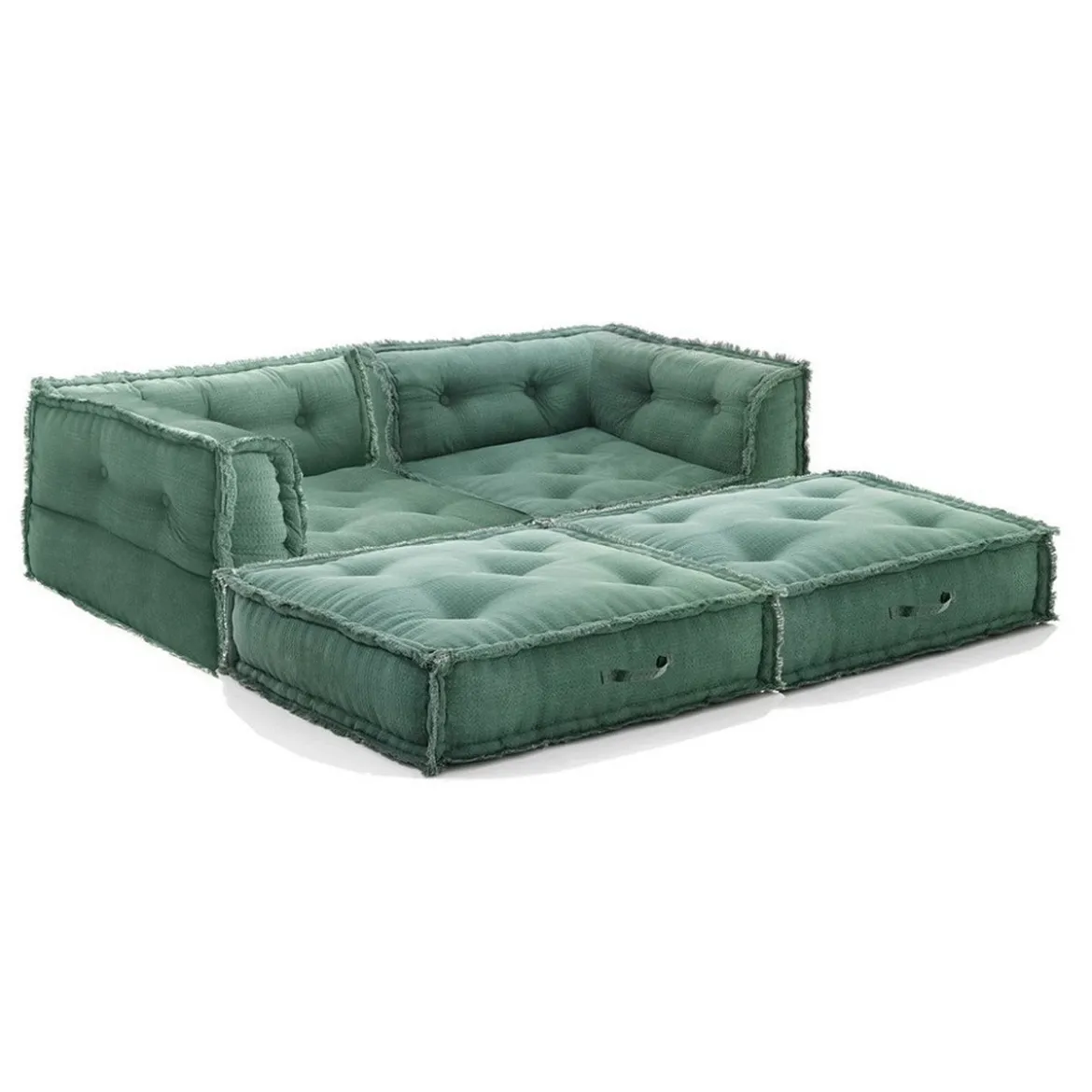 Yara waffle green divano 2 posti rivestimento cotone nido d'ape verde dimensioni l160 p80 h60 cm