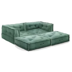 Yara waffle green divano 2 posti rivestimento cotone nido d'ape verde dimensioni l160 p80 h60 cm