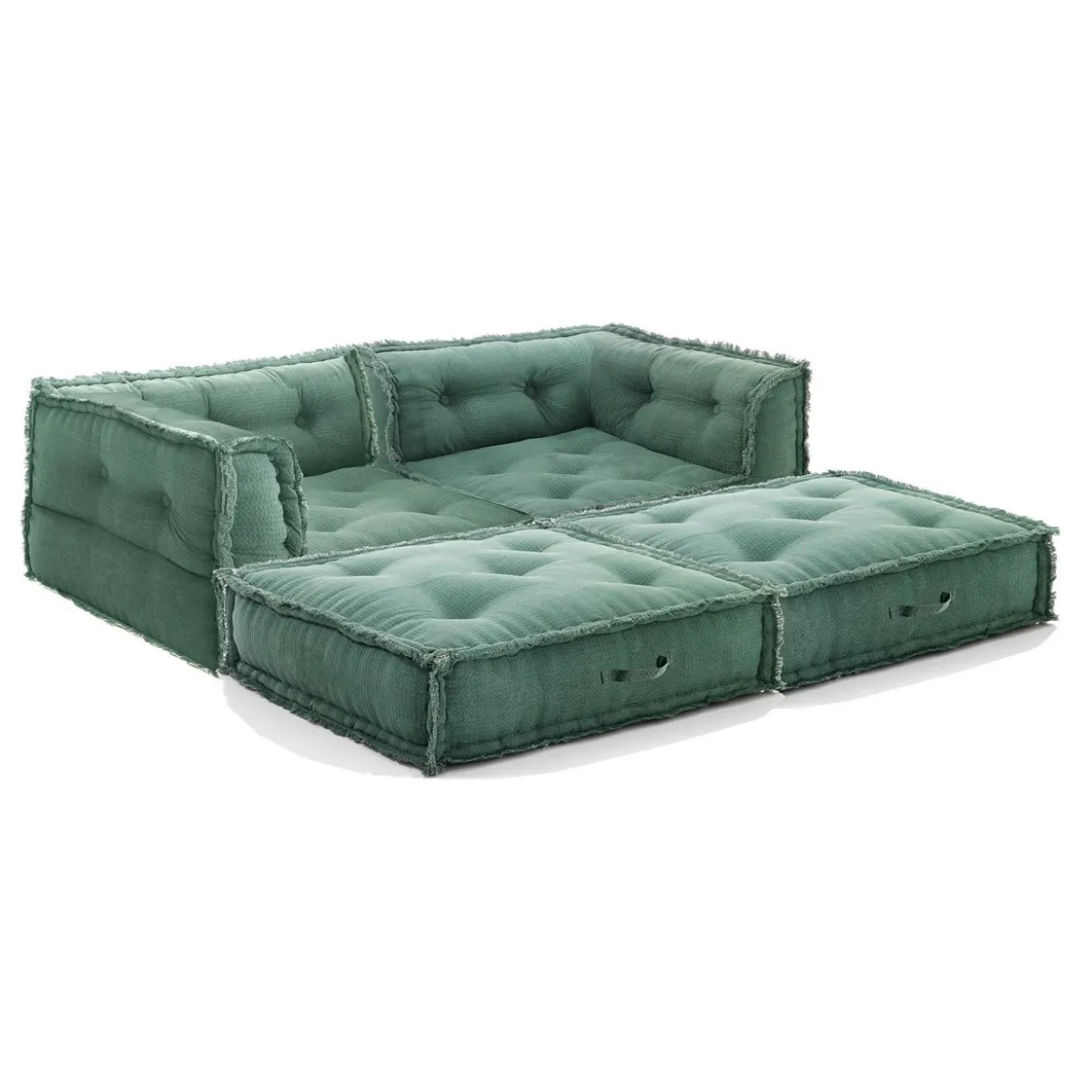 Yara waffle green divano 2 posti rivestimento cotone nido d'ape verde dimensioni l160 p80 h60 cm