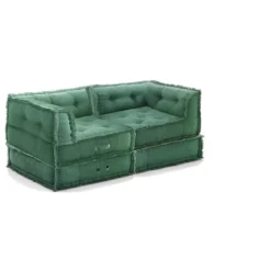 Yara waffle green divano 2 posti rivestimento cotone nido d'ape verde dimensioni l160 p80 h60 cm
