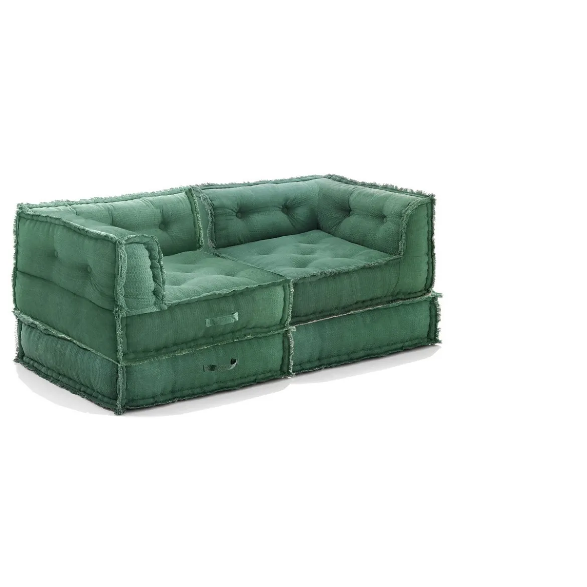 Yara waffle green divano 2 posti rivestimento cotone nido d'ape verde dimensioni l160 p80 h60 cm