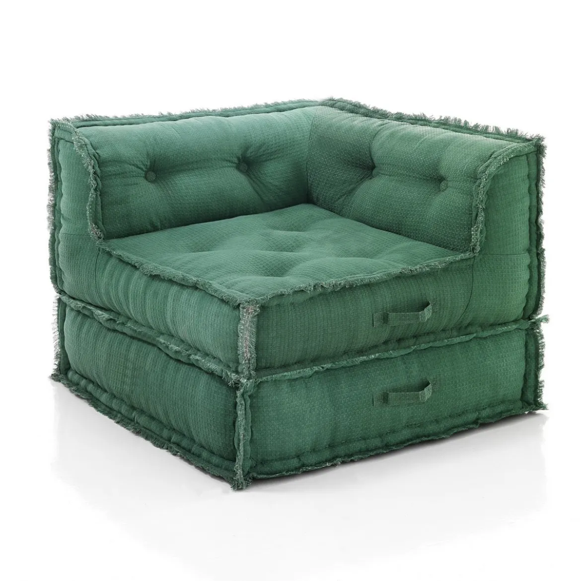 Yara waffle green poltrona chaise longue rivestimento cotone nido d'ape verde dimensioni l80 p80 h60 cm