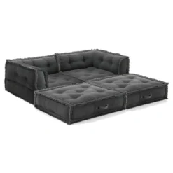 Yara waffle grey divano 2 posti rivestimento cotone nido d'ape grigio dimensioni l160 p80 h60 cm