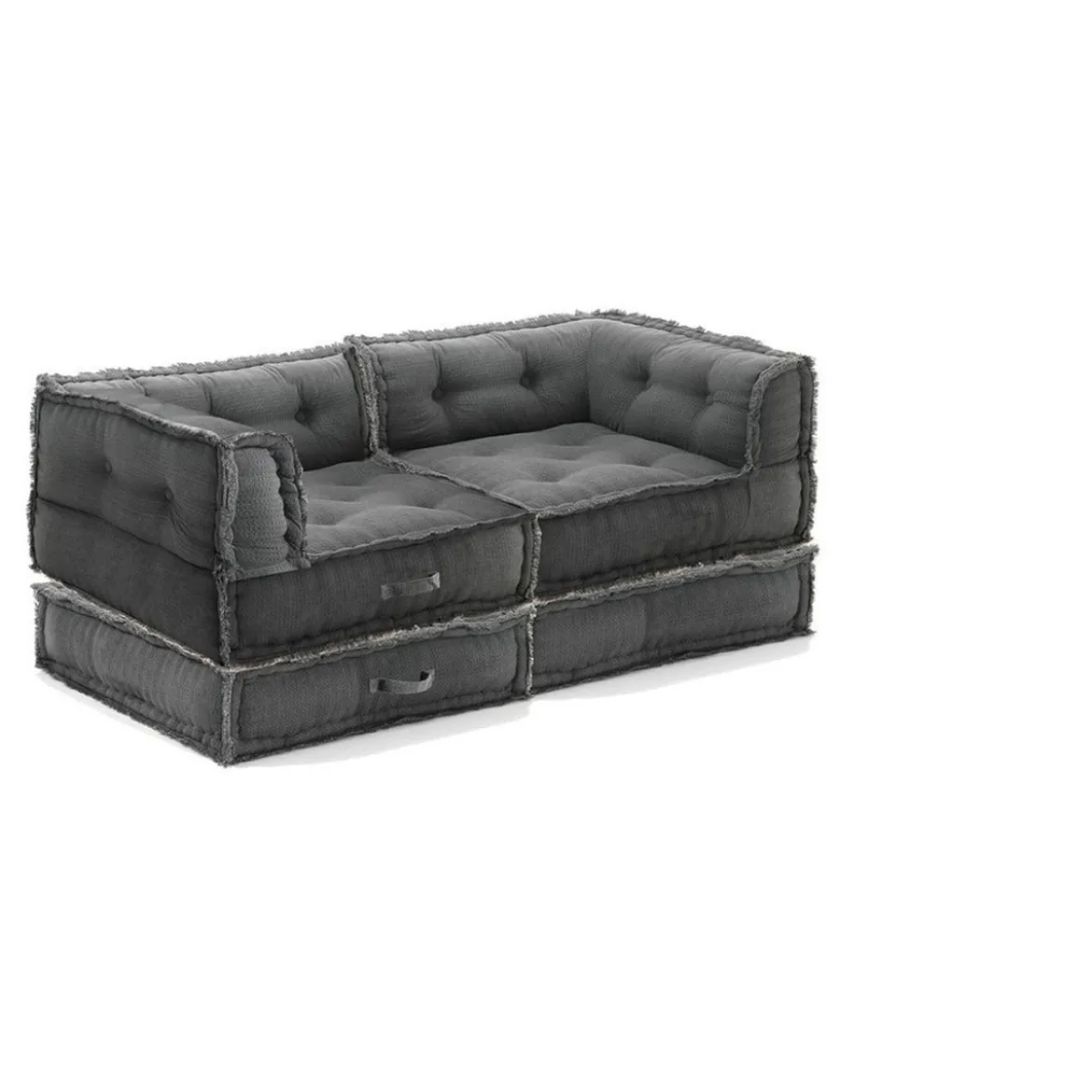 Yara waffle grey divano 2 posti rivestimento cotone nido d'ape grigio dimensioni l160 p80 h60 cm