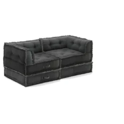 Yara waffle grey divano 2 posti rivestimento cotone nido d'ape grigio dimensioni l160 p80 h60 cm