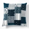 Yara white/blue cuscino cotone 100% patchwork bianco e blu 52x52 cm