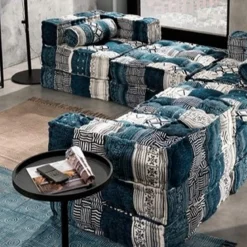 Yara white/blue elemento angolare rivestimento cotone 100% patchwork bianco e blu 80x80xh40 cm