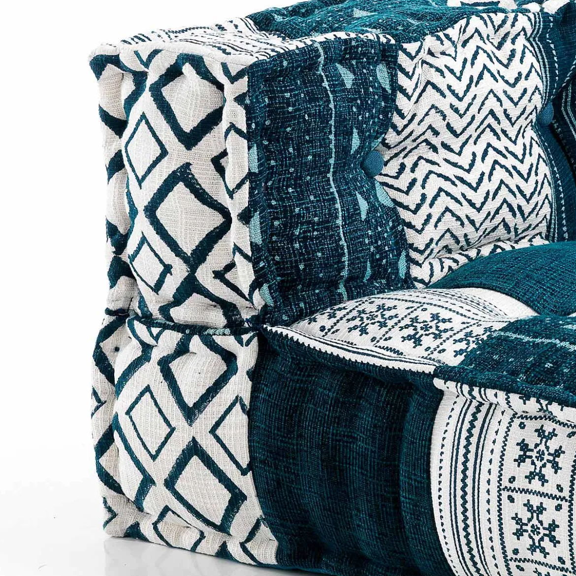 Yara white/blue elemento angolare rivestimento cotone 100% patchwork bianco e blu 80x80xh40 cm