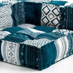 Yara white/blue elemento angolare rivestimento cotone 100% patchwork bianco e blu 80x80xh40 cm