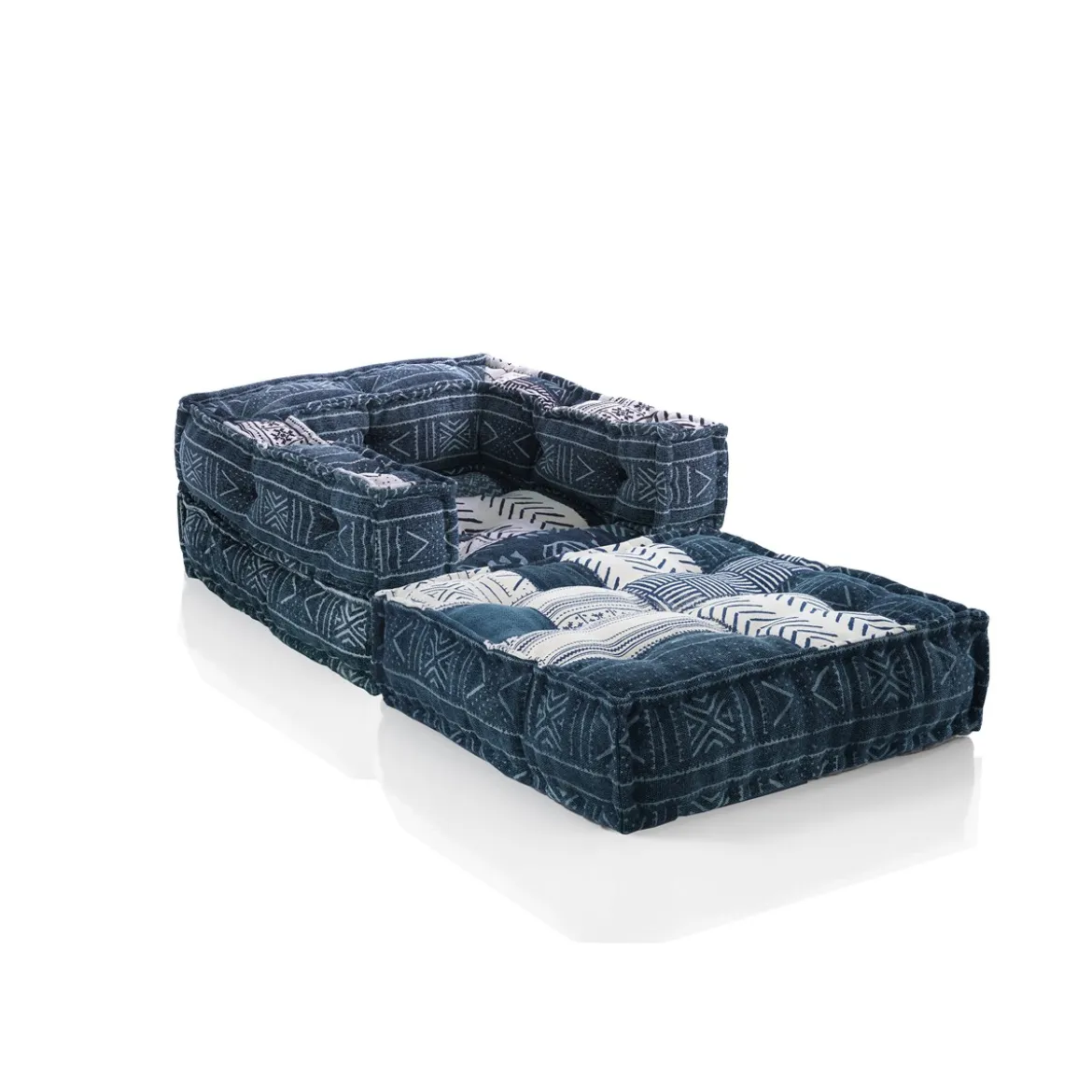 Yara white/blue patch poltrona/chaise longue composizione 44 rivestimento cotone 100% patchwork blu e bianco 80x80xh60 cm