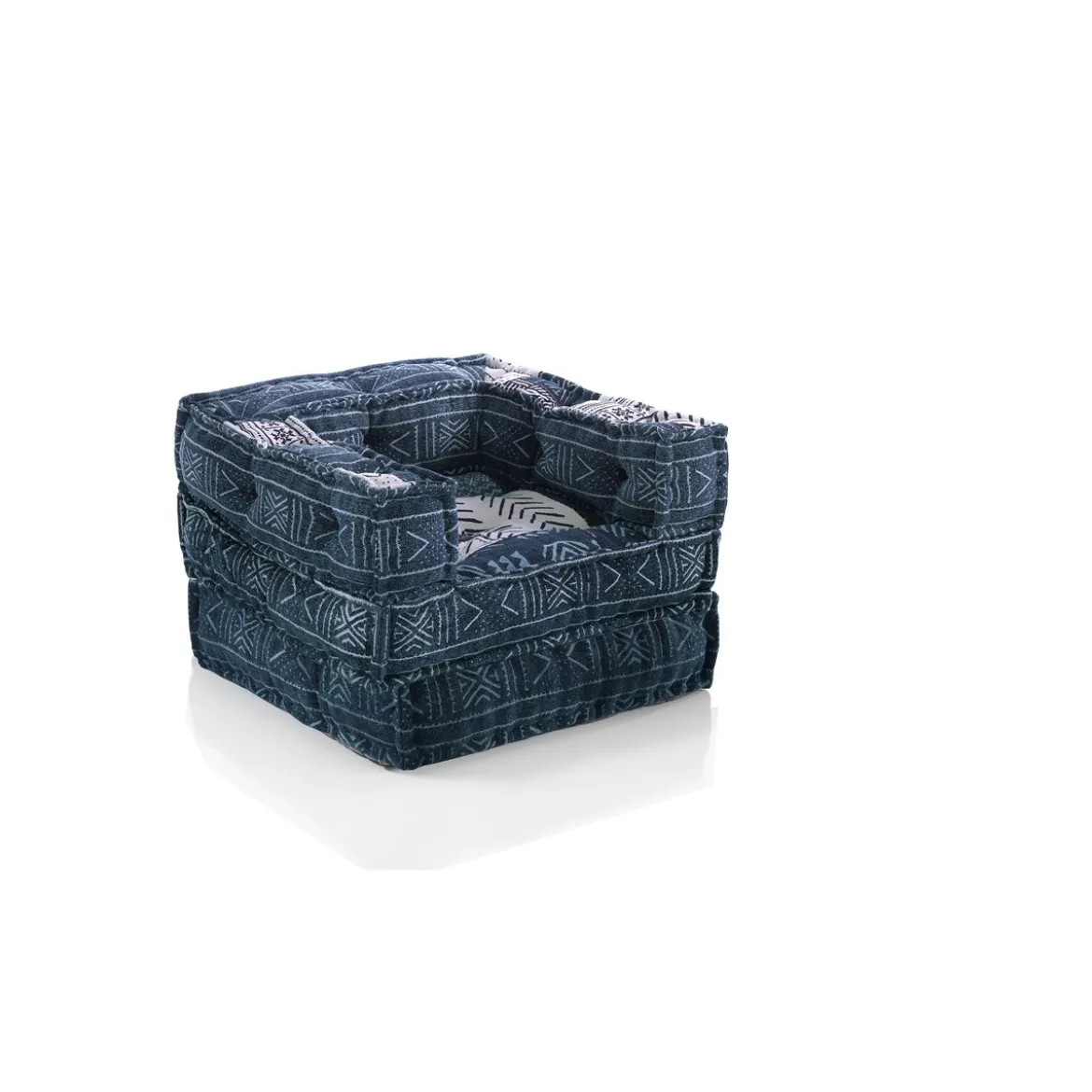 Yara white/blue patch poltrona/chaise longue composizione 44 rivestimento cotone 100% patchwork blu e bianco 80x80xh60 cm
