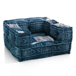 Yara white/blue patch poltrona rivestimento cotone 100% patchwork blu e bianco 80x80xh40 cm