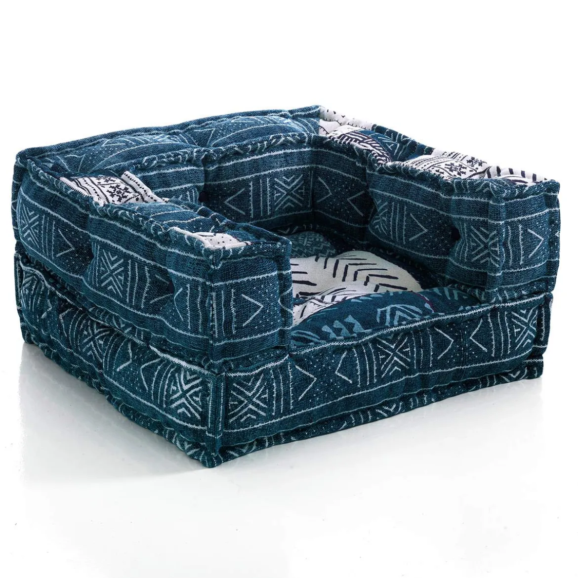 Yara white/blue patch poltrona rivestimento cotone 100% patchwork blu e bianco 80x80xh40 cm
