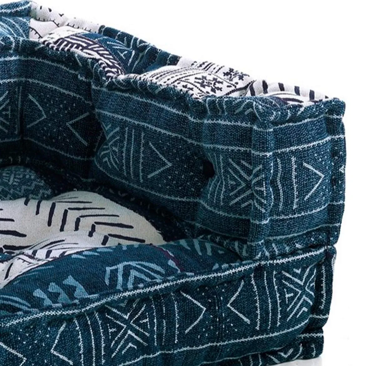 Yara white/blue patch poltrona rivestimento cotone 100% patchwork blu e bianco 80x80xh40 cm