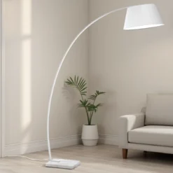 Yet lampada da terra in metallo avorio con base in marmo bianco e paralume in stoffa bianca 160x50 h205 cm