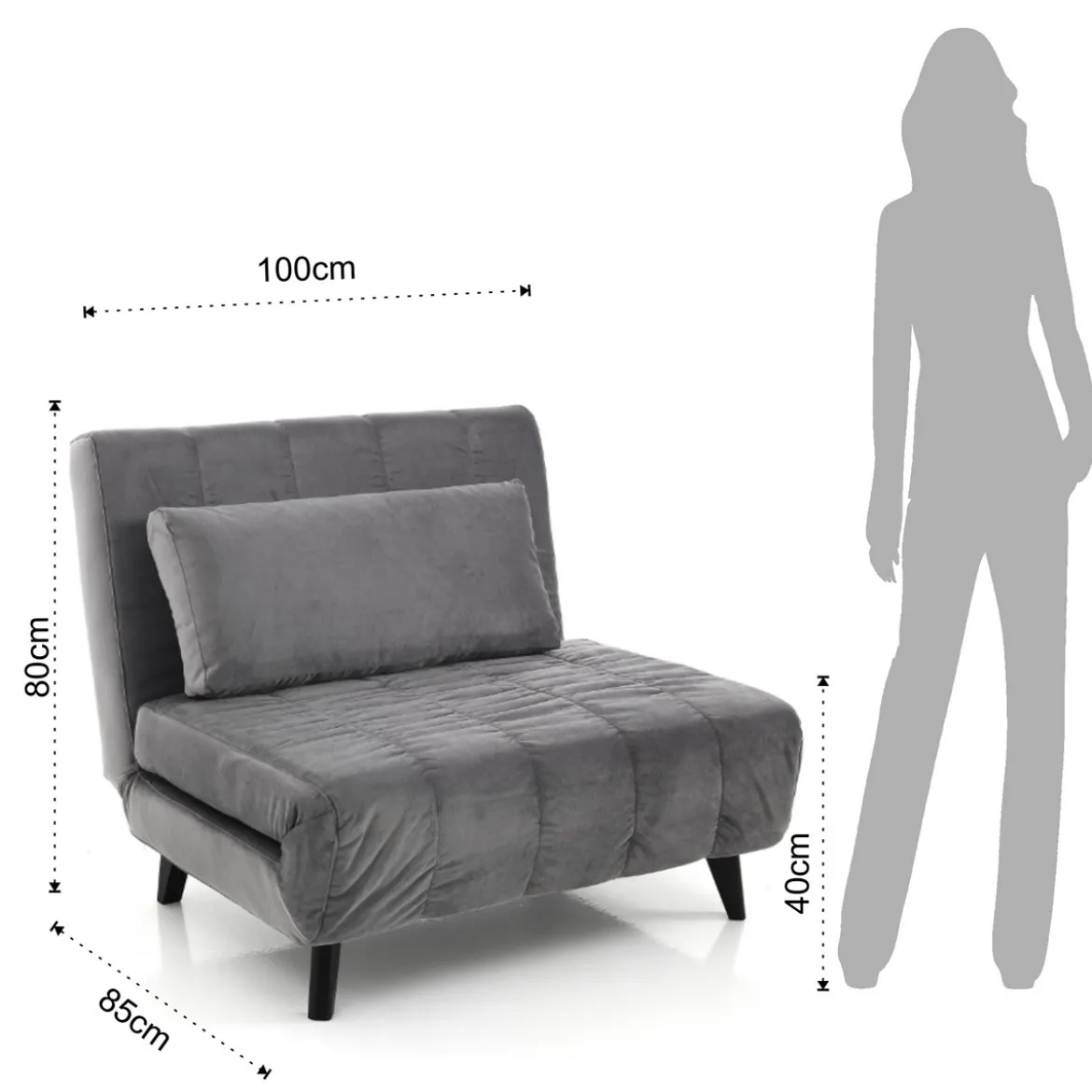 Yole grey poltrona / letto microfibra effetto velluto grigio cm l100 p60 h40 letto cm l100 p190 h27